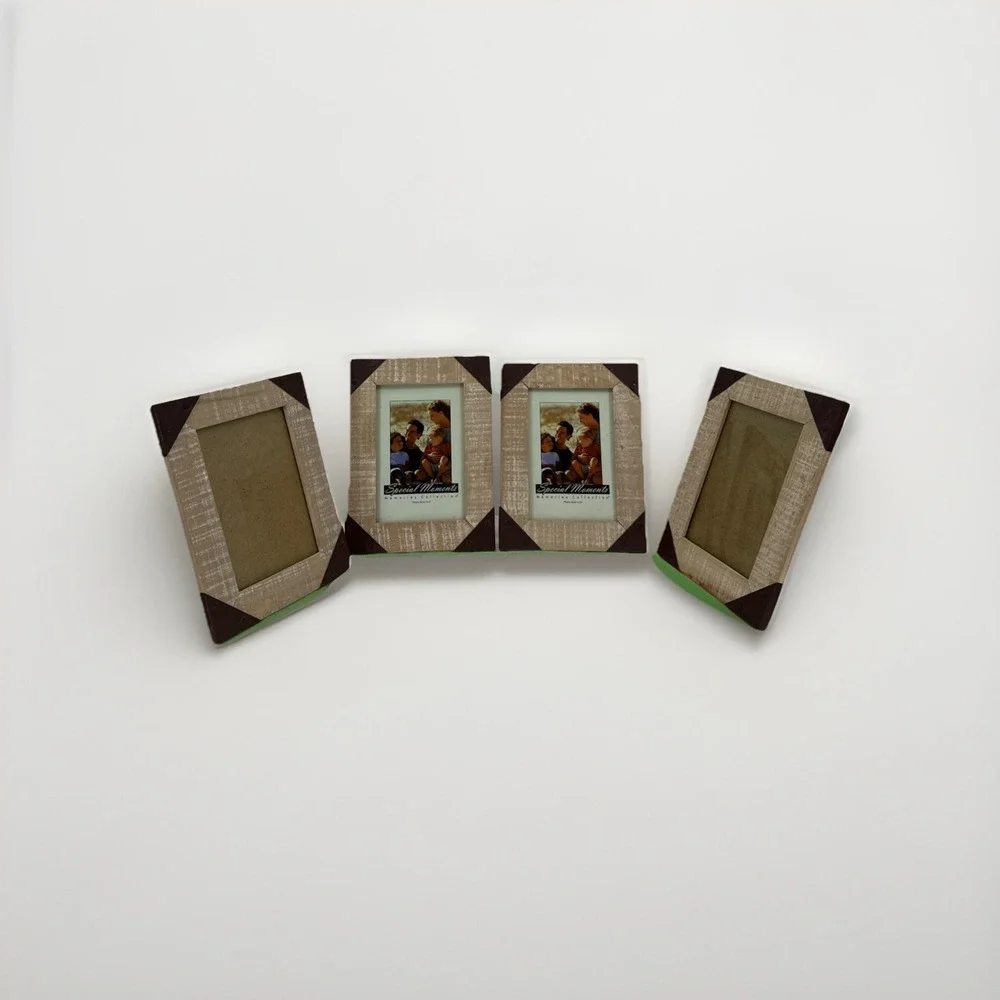 Lot Of 4 Wooden Rustic Photo Frames With Metal Riveted Corners For 4 X 6 Photos.